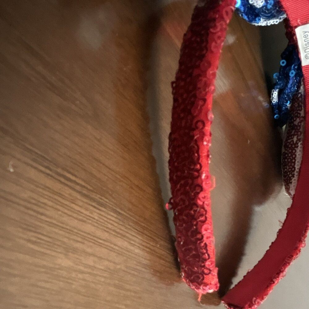 Disney Minnie Mouse USA Sequined Ears Bow Headband Striped Red/White/Blue - Picture 16 of 16